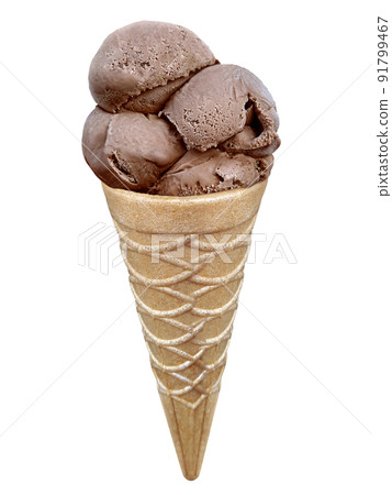 Chocolate Ice cream in the cone on white background Chocolate Ice cream in the cone on white background 91799467