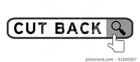 Search banner in word cut back with hand over magnifier icon on white background 91800067