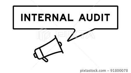 Megaphone icon with speech bubble in word internal audit on white background Megaphone icon with speech bubble in word internal audit on white background 91800078