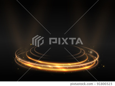 Gold light effect curves with sparkle on black background. Gold light effect curves with sparkle on black background. 91800323