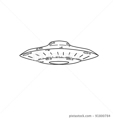 Alien UFO. Flying ovnis. Sketch doodle spaceship 91800784