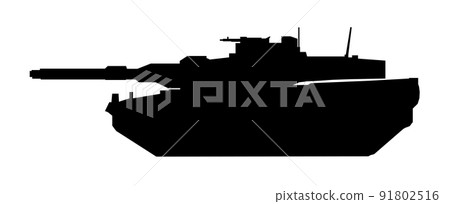 Tank silhouette. Leopard 2A5 1990, Germany. Black military battle machine vector icon, modern army transport. Tank silhouette. Leopard 2A5 1990, Germany. Black military battle machine vector icon, modern army transport. 91802516