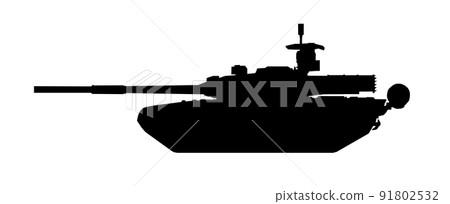 Tank silhouette. TE Karrar MBT Striker Iran. Black military battle machine vector icon, modern army transport. Tank silhouette. TE Karrar MBT Striker Iran. Black military battle machine vector icon, modern army transport. 91802532