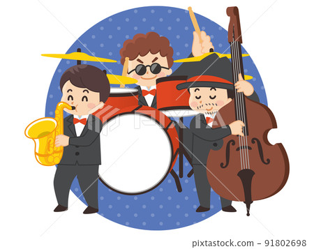 爵士樂隊薩克斯手鼓手貝斯手演奏 91802698