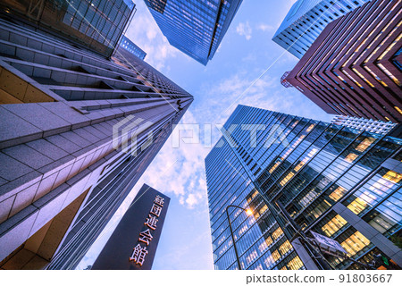 View of Keidanren Kaikan and office buildings in Otemachi from 1-chome, Tokyo, Japan = July 8 91803667