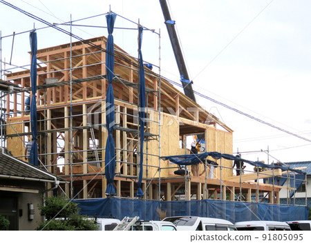 Detached housing construction site Detached housing construction site 91805095