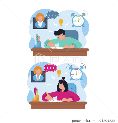 Online school, distance learning, training courses. Online Lecturing. E-learning technologies. distance learning business education concept. Vector illustration for banner, web page, flayer. 91805888