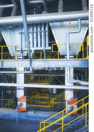 Interior of the waste incineration plant, industrial infrastructure concept, color toning applied. 91806318
