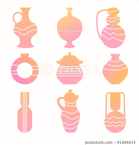 Ceramic flat set. Vector illustration with gradient and line elements 91806635