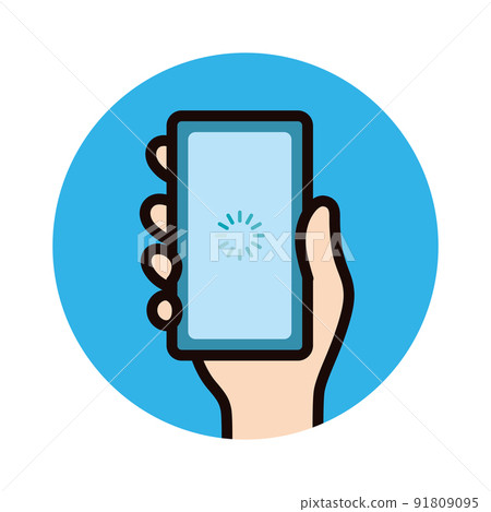 Icon _ Smartphone _ Hand _ Mark _ Round and round _ Blue background _ Circle 91809095