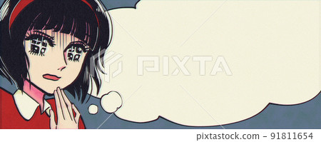 昭和 50 年代風格 cel 動畫風格,焦慮的美少女旗幟 昭和 50 年代風格 cel 動畫風格,焦慮的美少女旗幟 91811654