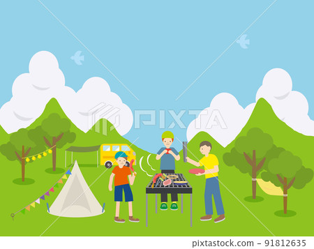 Family enjoying barbecue outdoors Family enjoying barbecue outdoors 91812635