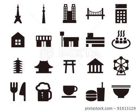 Map building Tokyo related icon set_black solid 91813129