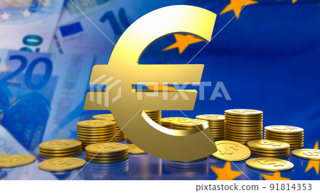 The eu symbol and gold coins for business concept 3d rendering The eu symbol and gold coins for business concept 3d rendering 91814353