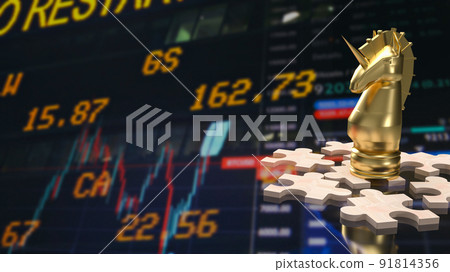 The gold unicorn on wood puzzle for business concept 3d rendering 91814356