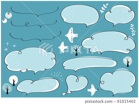 Balloon set 03 of various shapes (handwritten, with Scandinavian style illustrations, blue) 91815402