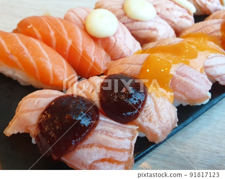 Japanese food sashimi salmon and sushi Japanese food sashimi salmon and sushi 91817123