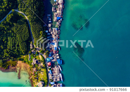 Fisherman village from the bird eye view at Koh Kood, Southeast of Thailand. 91817666