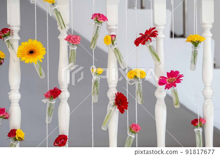 DIY beautiful flower in the little transperance glass and plastic bottle hang on to the stair terrace. DIY beautiful flower in the little transperance glass and plastic bottle hang on to the stair terrace. 91817677