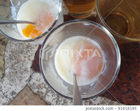 Breakfast with soft-boiled eggs and vintage coffee Breakfast with soft-boiled eggs and vintage coffee 91818195
