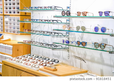 beautiful glasses on the display shelf in the department store Japan. beautiful glasses on the display shelf in the department store Japan. 91818451