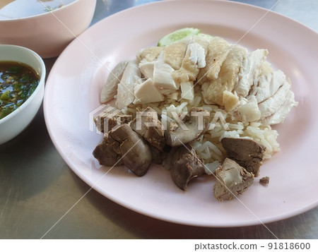 Rice steamed with chicken soup at street food Rice steamed with chicken soup at street food 91818600