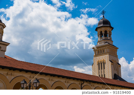 Romanian Orthodox Church and King's Gate in the fortified city of Alba Iulia in Transylvania, Romania 91819400