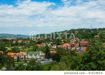 Scenery seen from Bran Castle, which became a model of Dracula Castle in Transylvania, Romania 91819654