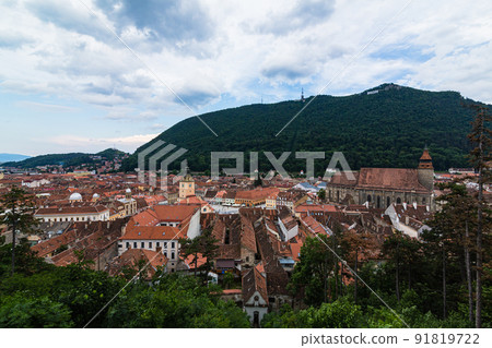 Old town skyline and black church seen from Brasov's black tower in Transylvania, Romania Old town skyline and black church seen from Brasov's black tower in Transylvania, Romania 91819722