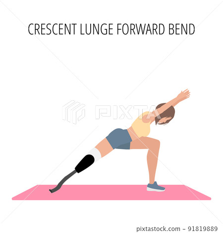 Crescent lunge forward bend pose yoga workout. Crescent lunge forward bend pose yoga workout. 91819889