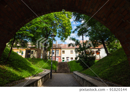 Walls and fortress parks in the old town of Sibiu, Romania Walls and fortress parks in the old town of Sibiu, Romania 91820144