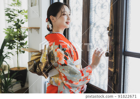 Female with red furisode Female with red furisode 91822671