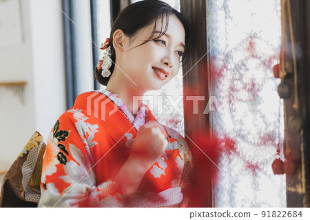 Female with red furisode Female with red furisode 91822684
