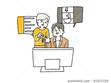 就場景和內容交換對話的創作者 使用個人電腦進行創造性工作的人 91823108