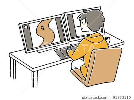 修圖的男性創作者 使用個人電腦進行創作的人 91823110