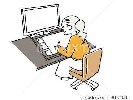 Creator who draws pictures using an LCD tablet A person who does creative work using a personal computer 91823113