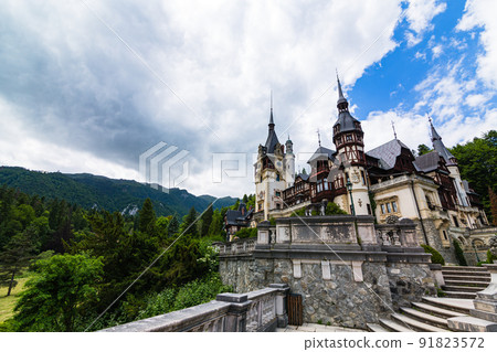 Perez Castle on a small hill in Sinaia, Romania 91823572