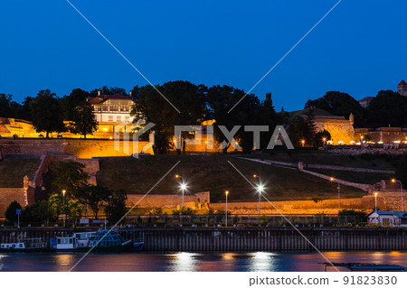 Illuminated Belgrade Fortress and Sava River in Belgrade, Serbia Illuminated Belgrade Fortress and Sava River in Belgrade, Serbia 91823830