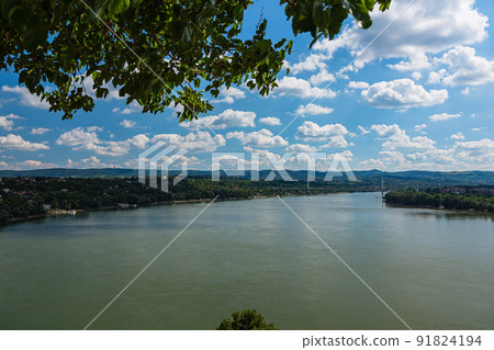 River Donau seen from Petrovaradin Fortress in Novi Sad, Serbia 91824194