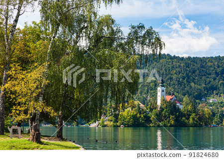 Church of St. Mary on Bled Island in Bled Lake, Slovenia Church of St. Mary on Bled Island in Bled Lake, Slovenia 91824680