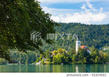 Church of St. Mary on Bled Island in Bled Lake, Slovenia Church of St. Mary on Bled Island in Bled Lake, Slovenia 91824681