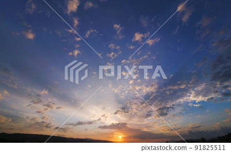 Summer morning sky with colorful clouds, super wide angle, 220625am, sky main Summer morning sky with colorful clouds, super wide angle, 220625am, sky main 91825511