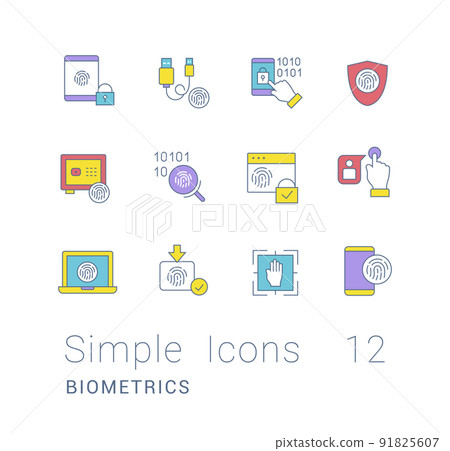 Collection simple icons of biometrics on a white background. Modern color signs for websites, mobile apps, and concepts 91825607