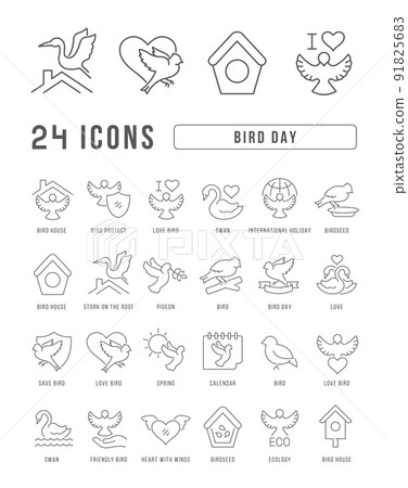 Set vector line thin icons of bird day in linear design for mobile concepts and web apps. Collection modern infographic pictogram and signs. 91825683