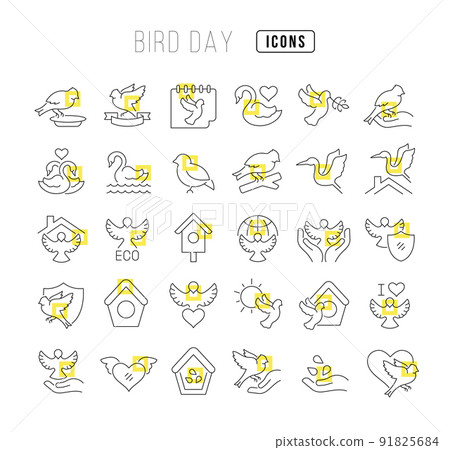Set vector line thin icons of bird day in linear design for mobile concepts and web apps. Collection modern infographic pictogram and signs. 91825684