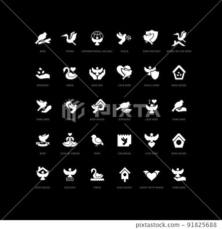 Collection of vector black and white icons of bird day in simple design for mobile concepts, web and applications. Set modern logos and pictograms. 91825688