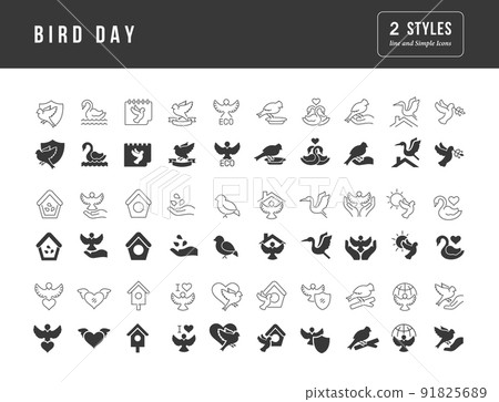 Collection of vector black and white icons of bird day in simple design for mobile concepts, web and applications. Set modern logos and pictograms. 91825689