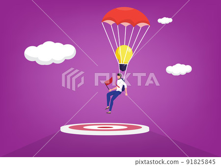Businessman flying with a parachute in the sky, he is landing on the ground goal of success. according to business goals vector illustration Businessman flying with a parachute in the sky, he is landing on the ground goal of success. according to business goals vector illustration 91825845