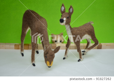 Felt doll with two deer and cat Felt doll with two deer and cat 91827262