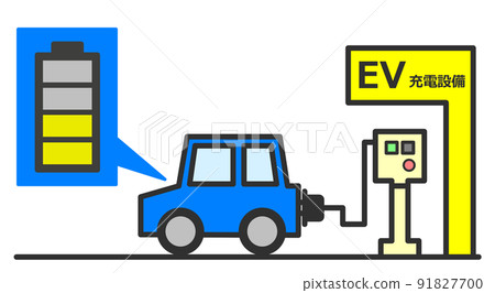 Illustration of charging an electric vehicle at the EV spot of a charging facility Illustration of charging an electric vehicle at the EV spot of a charging facility 91827700